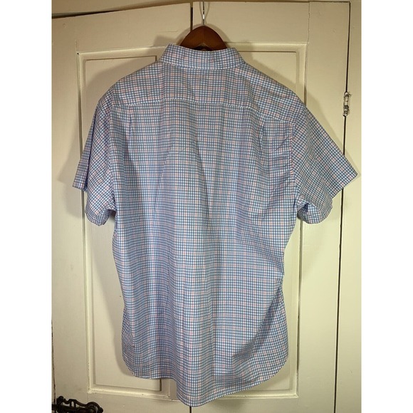 J Crew Button Shirt Mens XL 17-17.5 Flex Short Sleeve Blue Pink Check Stretch - Picture 3 of 12